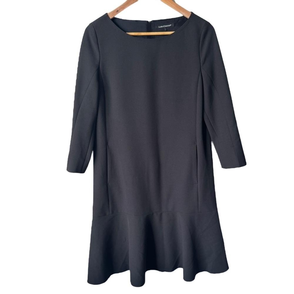 Luisa Cerano Shift Dress 3/4 Sleeve Pockets Flare Hem Women's Size 8